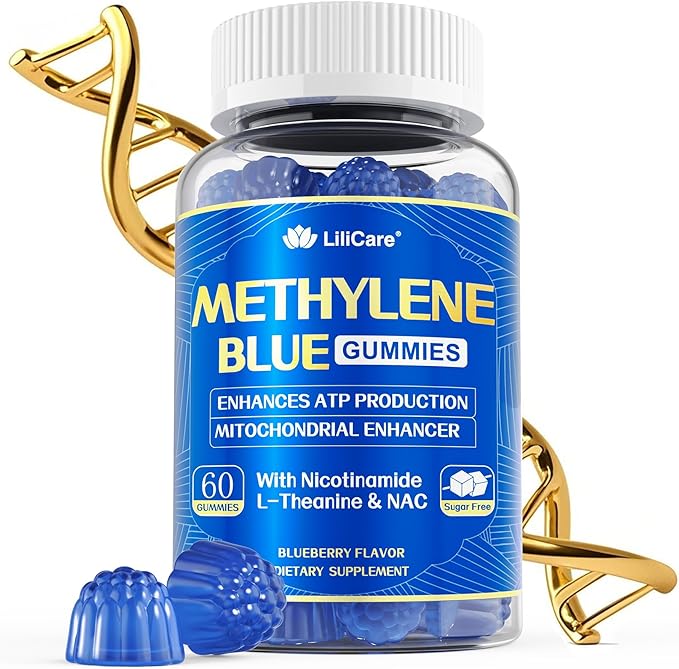Men's Methylene Blue Gummies 7mg Methylene Blue for Humans Supplement w/NAC VIT B3 &amp L-Theanine Brain &amp Mitochondrial Support Enhances Energy Focus and Cognitive Sugar Free 60 Ct