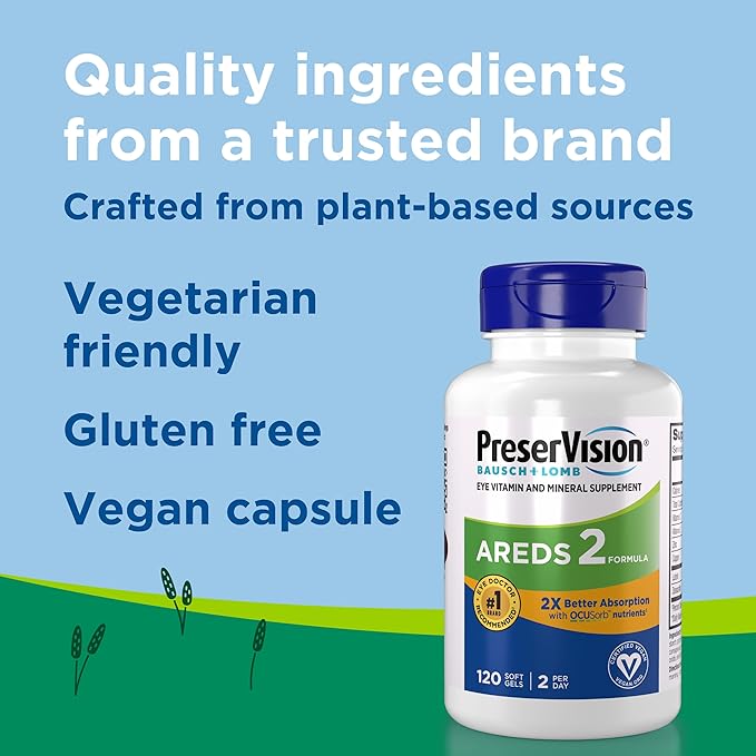 PreserVision AREDS 2 Eye Vitamin &amp Mineral Supplement with OCUSorb120 Vegan Soft GelsContains LuteinZeaxanthinVitamin C &amp EZinc&amp-CopperEye Health Supplements for Adults(Pack of 2)
