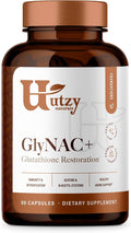 Utzy Naturals GlyNAC+ Supplement | 1000mg of Glycine &amp NAC (N-Acetyl cysteine) | with Vitamin B2 Cofactor for Glutathione Production | 90 Capsules