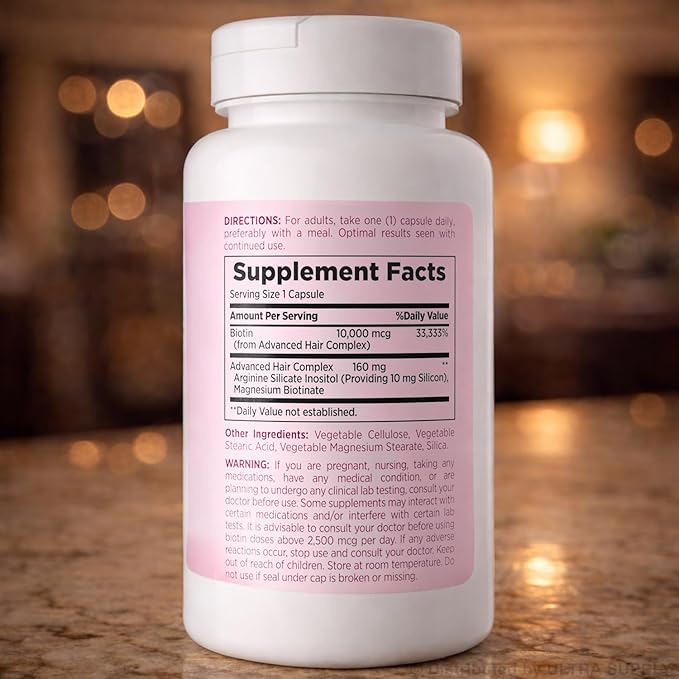 NB Optimal-Solutions Hair Growth 90 Capsules with Biotin 10000 mcg Silicon Arginine Non GMO