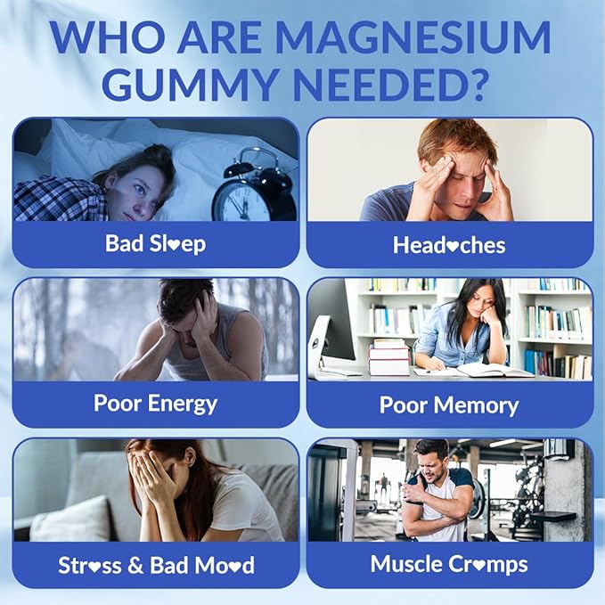 Sugar-Free Magnesium Glycinate Gummies with L-Threonate Magnesium Supplements for Women and Men with Ashwagandha L-Theanine GABA Vitamin C B6