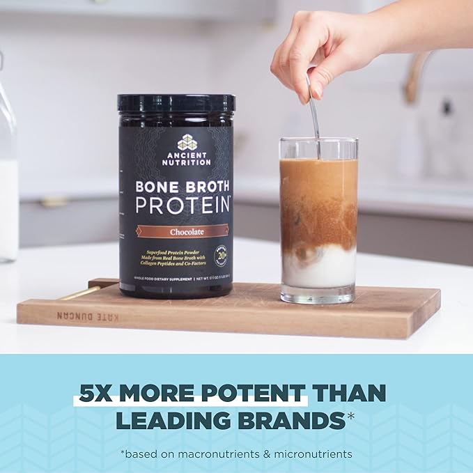 Ancient Nutrition Bone Broth Protein Powder Chocolate 40 Servings + Bone Broth Protein Powder Vanilla 40 Servings