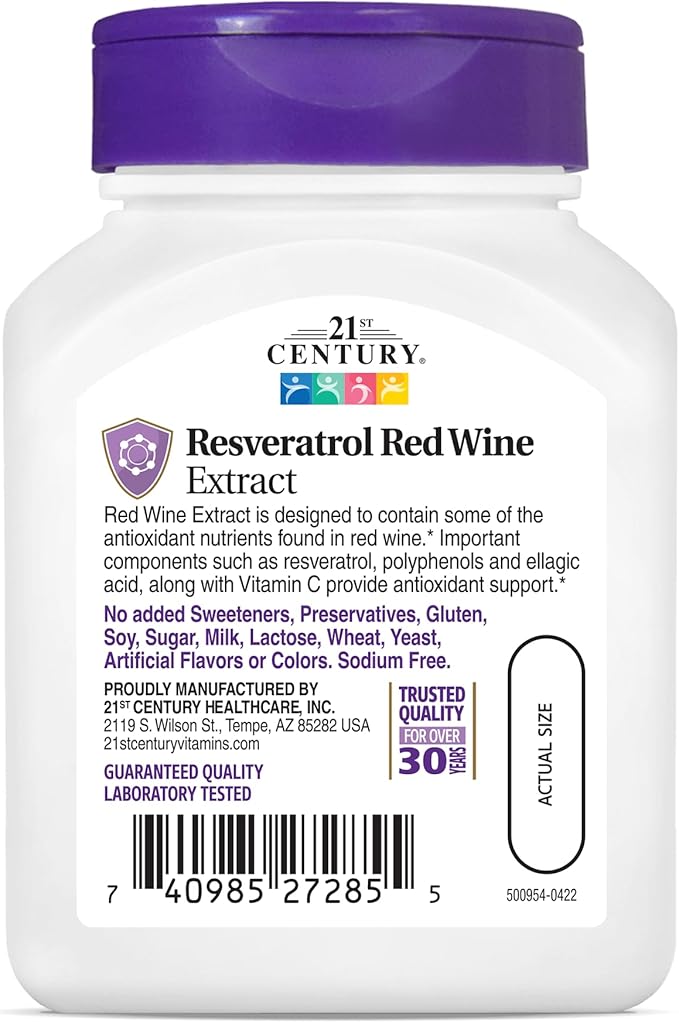 21st Century Resveratrol Red Wine Extract Capsules 90-Count Pack of 3