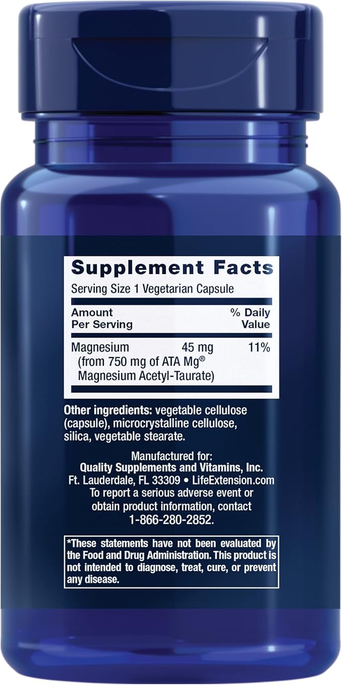 Life Extension Calm-Mag Magnesium Acetyl taurinate Daily Stress Management Formula Supports Calmness and Relaxation Gluten-Free Non-GMO Vegetarian 30 Capsules(Pack of 2)