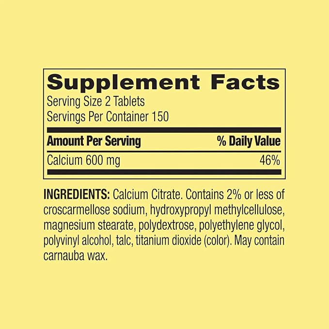 Spring Valley Calcium Citrate Tablets 600 mg per Serving Dietary Supplement 300 Count