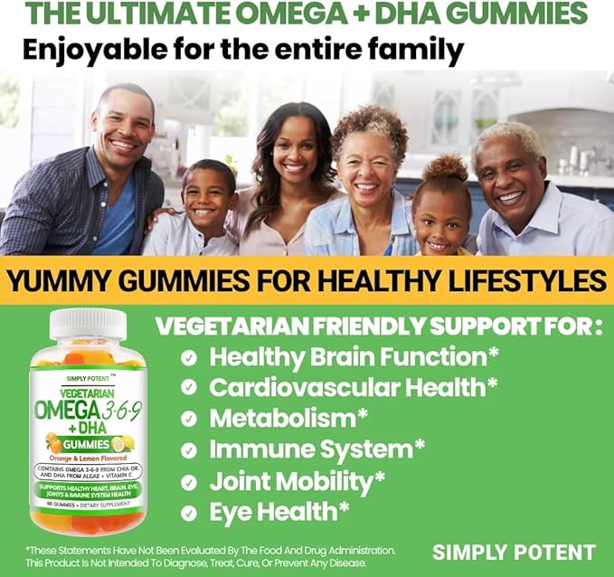 Simply Potent Omega 3 Fish Oil Gummies Plant Based Alternative to Cod Liver Oil Burpless Vegetarian DHA Chews for Adults and Kids Orange Lemon Flavor Supplement