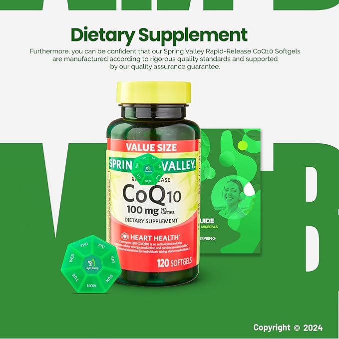 Rapid-Release CoQ10 100 mg 120 Softgels with Bundle Exclusive Vitamins &amp Minerals - A to Z - Better Ligth&ampSpring Guide + Weekly Pill Organizer (3 Items)