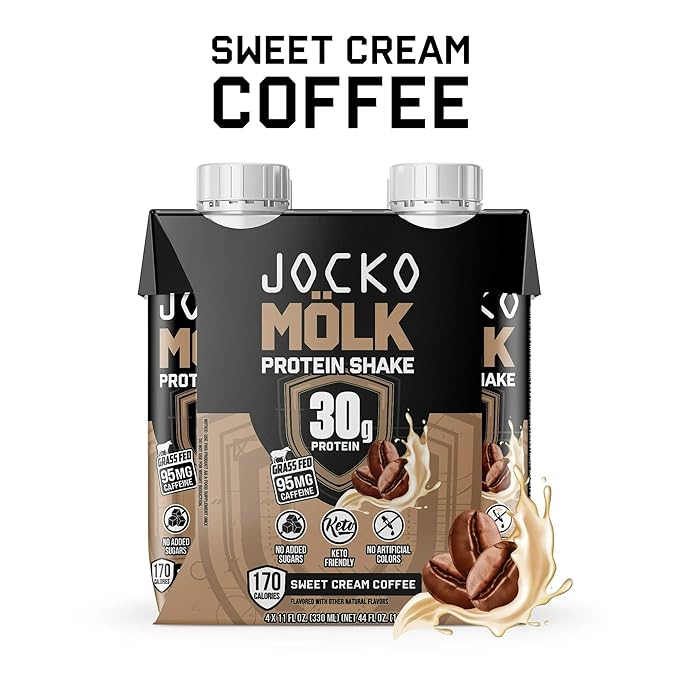 Jocko-Fuel Protein Shake Sweet Cream Coffee Flavor 2 box 30g High Protein Keto Friendly Ready to Drink Shake for Breakfast Post Workout Recovery Low Sugar Energy Drink (11 Fl Oz Sweet Cream Cof