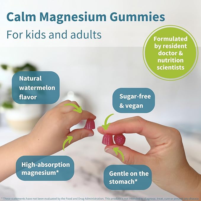 Igennus High Potency Calm Magnesium Gummies 60mg L-Theanine 100mg &amp Vitamin B6 3mg Daily Stress Support for Kids &amp Adults Clean Ingredients &amp Vegan Sugar-Free Watermelon Flavor 45-90