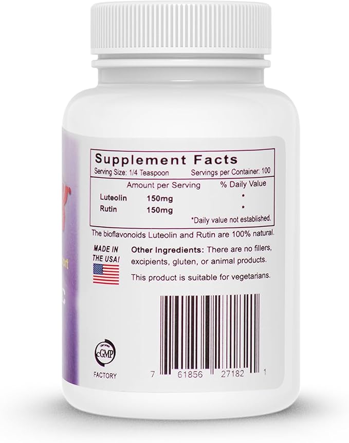 Lutimax Pediatric Powder Brain Supplement with Luteolin &amp Rutin - Kids Memory Focus Muscle &amp Immune Support Brain Supplements - Nootropic Antioxidants - 100 Servings