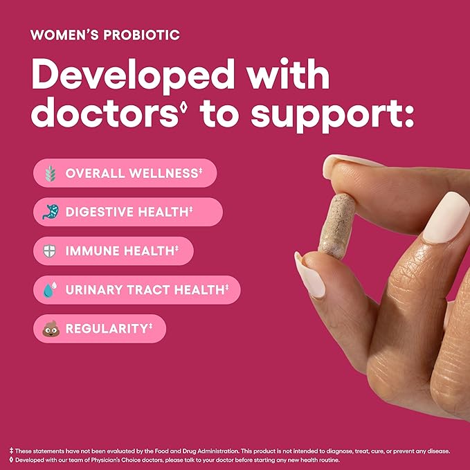 Physician's Choice Probiotics for Women - PH Balance Digestive UT &amp Feminine Health - 50 Billion CFU - 6 Unique Strains for Women - Organic Prebiotics Cranberry Extract+ - Womens Probiotic - 8
