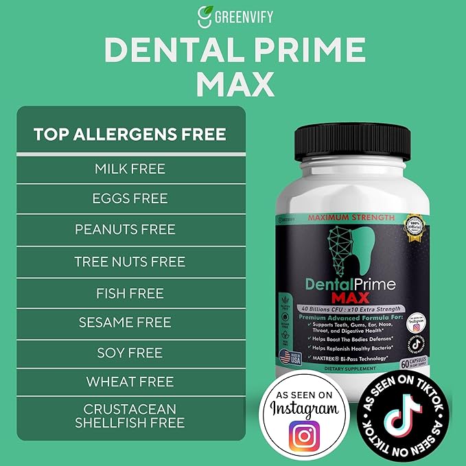 DentalPrime MAX Probiotic Supplement 40 Billion CFU MAKTREK Bi-Pass Technology 60 Capsules 30-Day Supply (3)