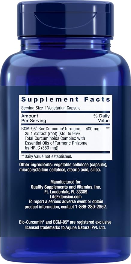 Life Extension Super Bio-Curcumin Turmeric Extract 400mg 90 Veg Caps (Pack of 2) - Vegetarian Capsule - Non-GMO - Highly Absorbable
