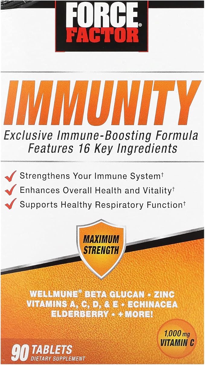 Force Factor Immunity Immune Support Booster with Elderberry and 1000mg of Vitamin C Plus Vitamin D Zinc Probiotics Quercetin Antioxidants and Echinacea for Immune Health Defense 90 Tablets