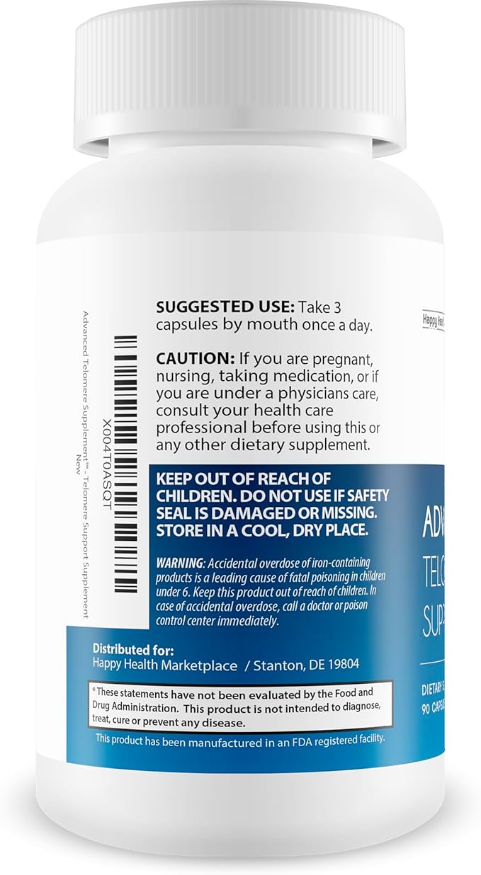 Advanced Telomere Support - Our Best Advanced Telomere Supplement - Anti Aging Pills - Telomeres Lengthening Supplements - Our Best Anti Aging Supplement - NAD Booster Nrf2 Nadh Activator Supplements