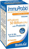 HealthAid ImmuProbio 60 Caps - 50 Billion CFU with Prebiotic Once Daily Acid &amp Bile Resistant Strains Vegan
