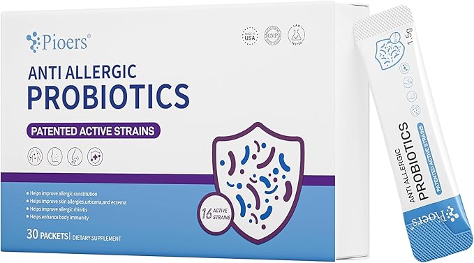 Pioers Probiotics for Men &amp Women Allergy Relief Probiotic Supplement for Skin Nose and Respiratory Comfort Gut Health &amp Immune Support 30 Bags/Box