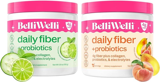 Daily Fiber Supplement Bundle with Collagen Probiotics Electrolytes &amp Hydration Support - Cucumber Lime Mint &amp Peach Mango Flavors - Promotes Digestive Skin Health Gut Balance - 32 Serving