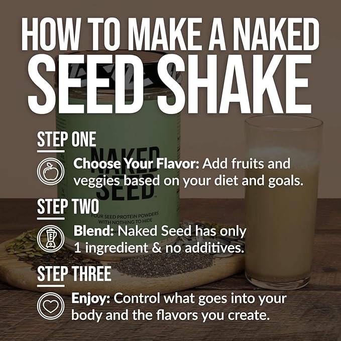 Naked Seed - 4 Seed Protein Powder Only 4 Ingredients - Chia Watermelon Sunflower and Pumpkin Seed - Gluten-Free Soy Free Vegan No Gmos No Artificial Sweeteners - 15 Servings
