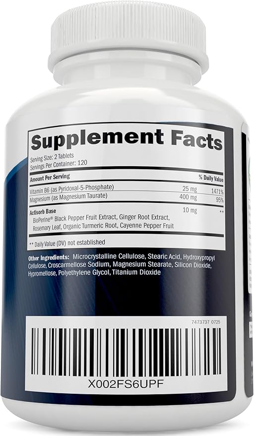 Magnesium Taurate 400mg Tablets - Chelated Magnesium with Taurine and Coenzyme B6 - High Absorption Complex for Cardiovascular Health Muscle and Nerve Function - 240 Vegan Tablets