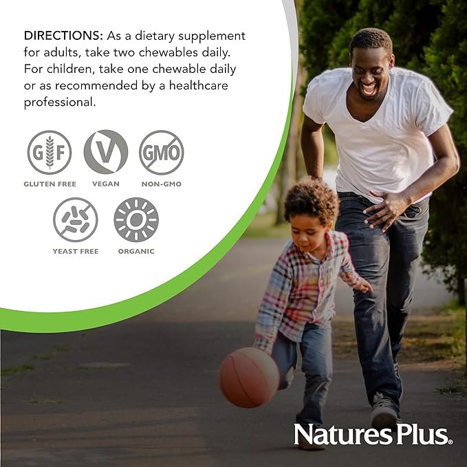NaturesPlus Source of Life Garden Family Multivitamin - 60 Chewables - Mixed Berry Flavor - Energy Metabolism &amp Digestive Health with Probiotics - USDA Certified Organic - Up to 60 Servings