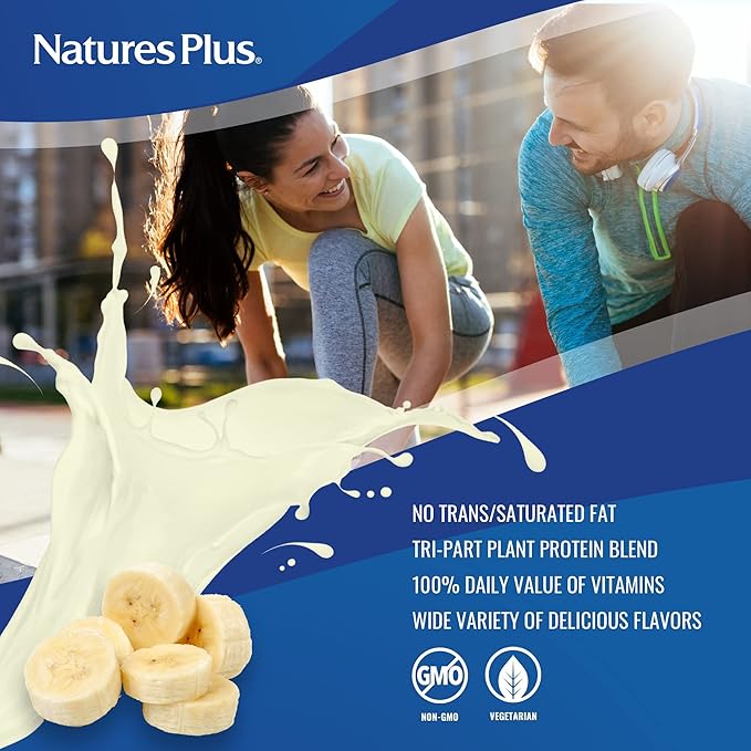 NaturesPlus SPIRU-TEIN Banana - 8 Total Packets - Plant-Based Protein Shake - Non-GMO Vegetarian Gluten Free - 8 Total Servings