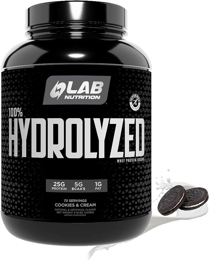 100% Hydrolyzed Whey Protein Isolate (5 Pounds Cookies and Cream Flavor) 25gr of Protein Build Muscle Lean Muscle Growth Easy Digestion Gluten Free Lactose Free Fast Absorbing.
