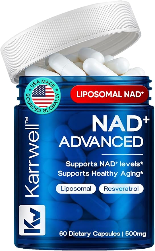 NAD+ Advanced 500MG Liposomal NAD+ with Resveratrol - NAD Supplement for Men &amp Women - NMN Alternative for Cellular Energy &amp Healthy Aging - 60 Capsules 30 Day Supply