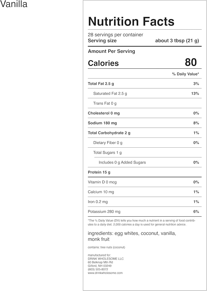 drink wholesome Vanilla Egg White Protein Powder for Sensitive Stomachs | Minimally-Processed Whole-Food Protein | Additive-Free Dairy-Free Gluten-Free | Low FODMAP