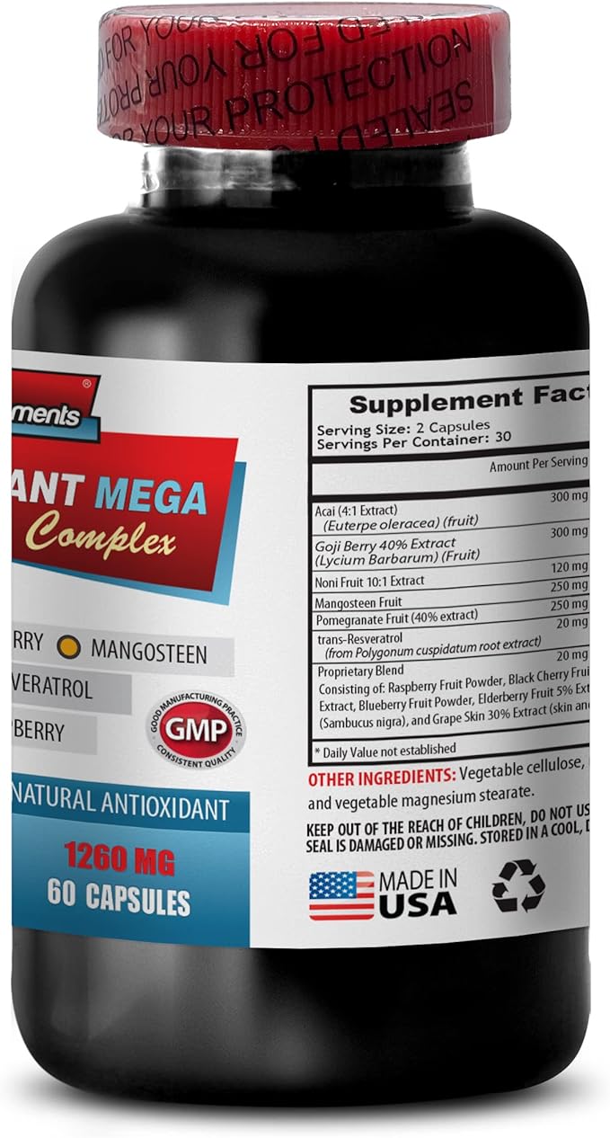 antioxidant multivitamin - ANTIOXIDANT MEGA COMPLEX 1440 MG - Resveratrol complex Acai berry pills Trans-resveratrol Goji berry pills Pomegranate extract capsules Mangosteen - 2B 120 Capsules