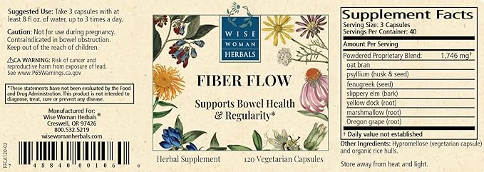 Wise Woman Herbals – Fiber Flow Capsules 120 Count – Supports Healthy Digestive Function Gut Health Bowel Health and Regularity