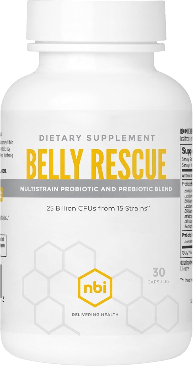 NBI Belly Rescue: Probiotics &amp Prebiotics Blend for Women &amp Men Once Daily for Digestive Skin and Immune Health Shelf Stable