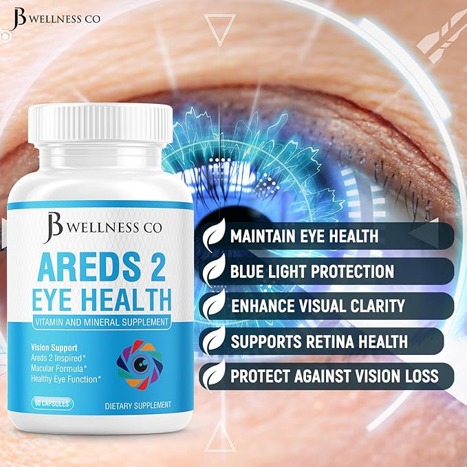 JB Wellness AREDS 2 Eye Vitamin &amp Mineral Supplement Contains Lutein Vitamin C Zeaxanthin Zinc &amp Vitamin Enhance Vision Supplement - 180 Count