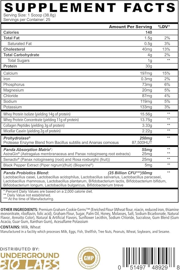 Underground Bio Labs Panda Fuel Premium Protein WheyHydrolyzed CollagenCaseinProbiotics Enzymes Keto FriendlyTime Release 25 Servings (2.5 Pound Caramel Ice Cream Crunch)