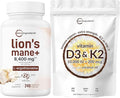 Micro Ingredients Vitamin D3 10000iu + K2 200mcg Coconut Oil Softgels &amp Lions Mane Supplement 240 Veggie Capsules Bundle 2 Pack | Essential Sunshine Vitamins | Superfood Mushroom Antioxidants wit