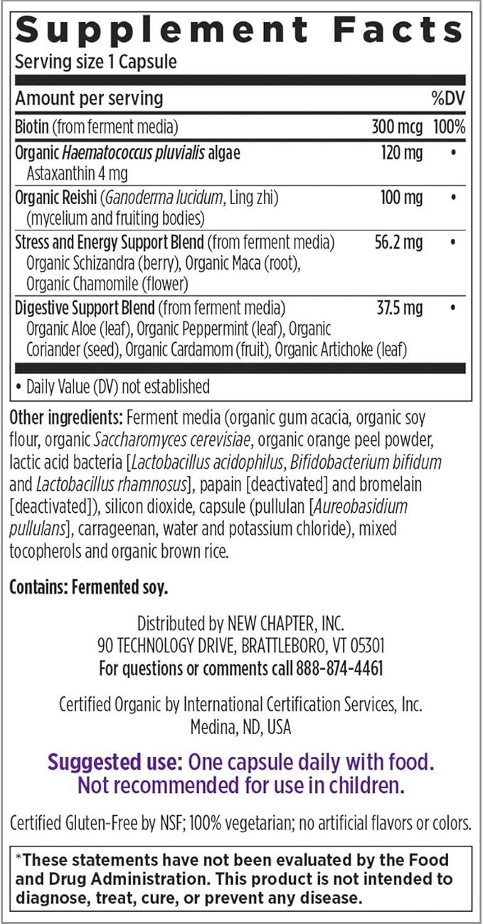 New Chapter Hair Skin &amp Nails Vitamins with Fermented Biotin+astaxanthin Vegetarian Capsule 30 Count (Pack of 1)