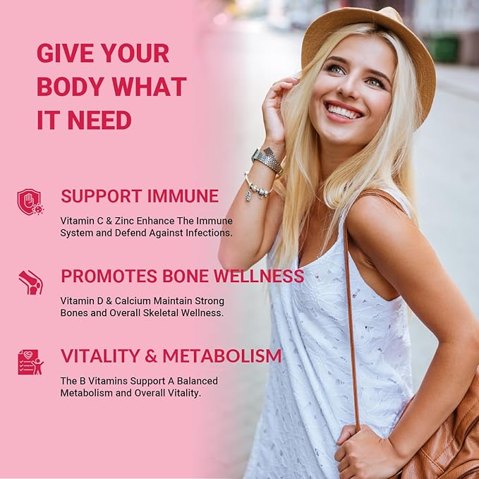 Sugar Free Methylated Multivitamin for Women Gummies Biotin Collagen Calcium Magnesium Inositol Folate Iron Vitamin A C D E - Womens Vitamins for Energy Immune Bone Skin Hair