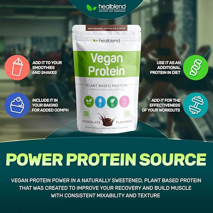 healblend Plant-Based Protein Powder Vegan Dietary Supplement - Gluten-Free Non-GMO Erythritol-Free Soy-Free Dairy-Free Pea Protein for Women and Men