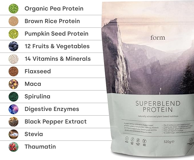 Form Superblend Protein - Vegan Protein Powder with Superfoods Vitamins and Minerals - 20g of Plant Based Protein per Serving (Chocolate Peanut)