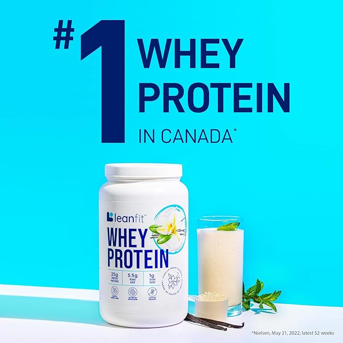 LeanFit WHEY Protein Natural Vanilla – 100% Whey Protein Powder 24g Protein Per Serving – Grass-Fed Gluten-Free Low Carb BCAAs Amino Acid – 23 Servings 1.83 Pound Tub