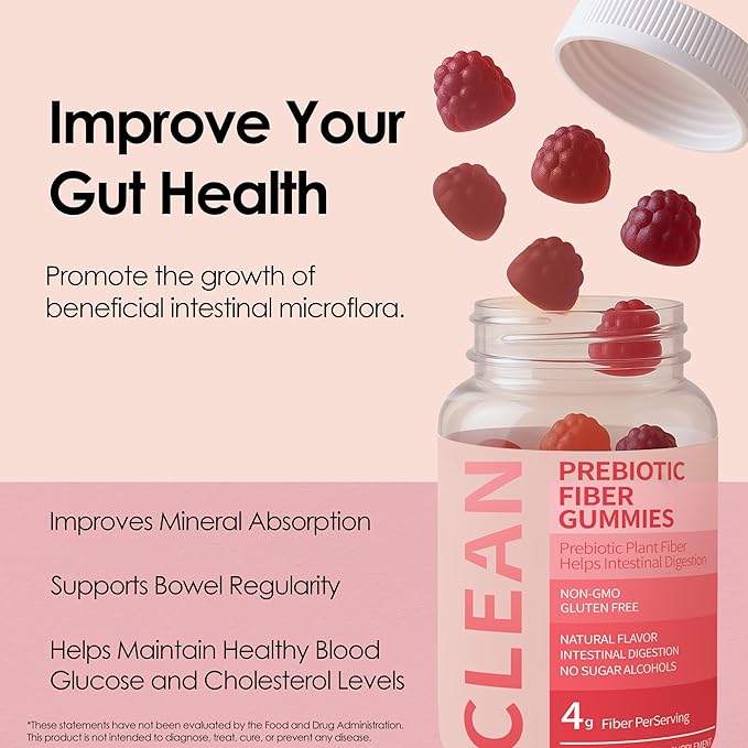 wuliao Clean Fiber Gummies for Men Clean Prebiotic Fiber Gummy Men Prebiotic Supplement for Digestive Gut Health - 60 Gummies