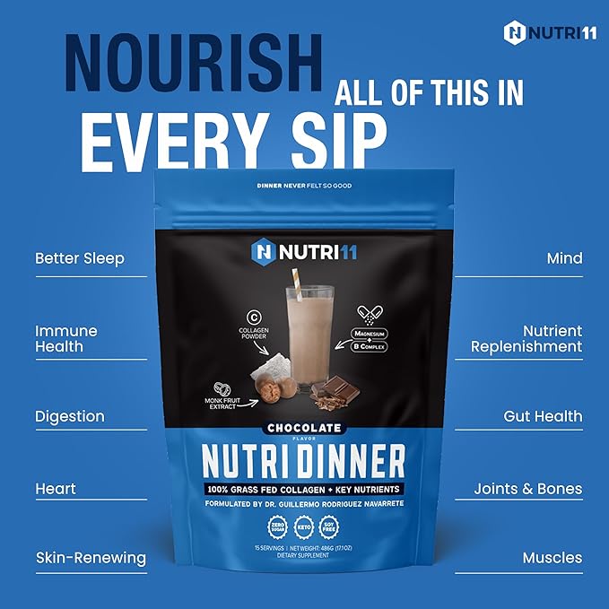 NutriBreakfast &amp NutriDinner by Nutrillermo | Chocolate Collagen Bundle | Grass-Fed Collagen with MCT Oil Magnesium &amp B-Vitamins