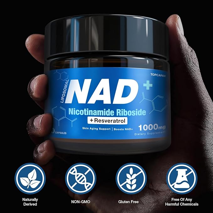 NAD Supplement - NAD Nicotinamide Riboside Resveratrol Liposomal NAD+ Supplement 1000mg for for Women &amp Men - Healthy Aging Brain and Cellular Energy Non-GMO Gluten-Free 160 Capsules
