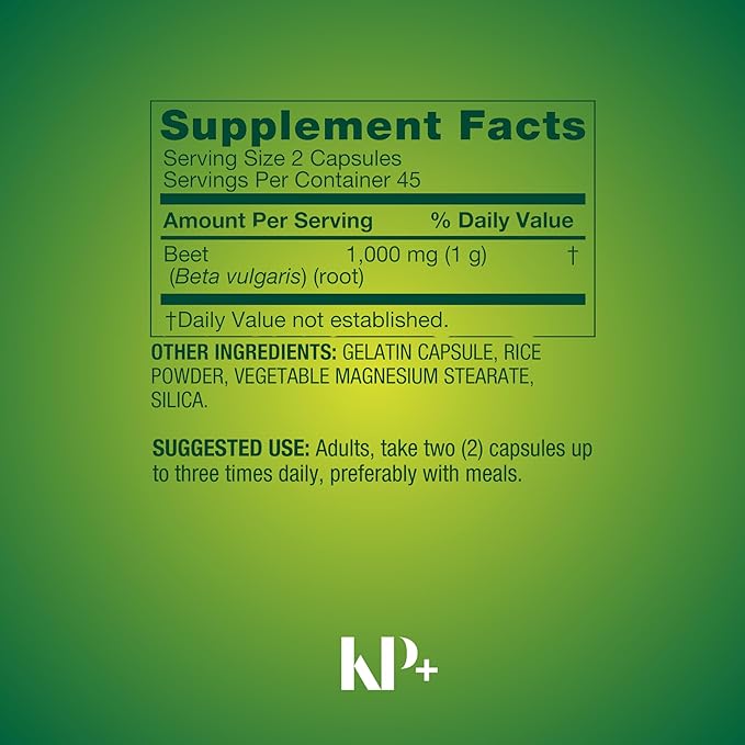 KP+ Spring Valley Beet Root 1000 mg | Natural Energy &amp Circulation Support | Dietary Supplement | 90 Capsules | General Wellness | (1)