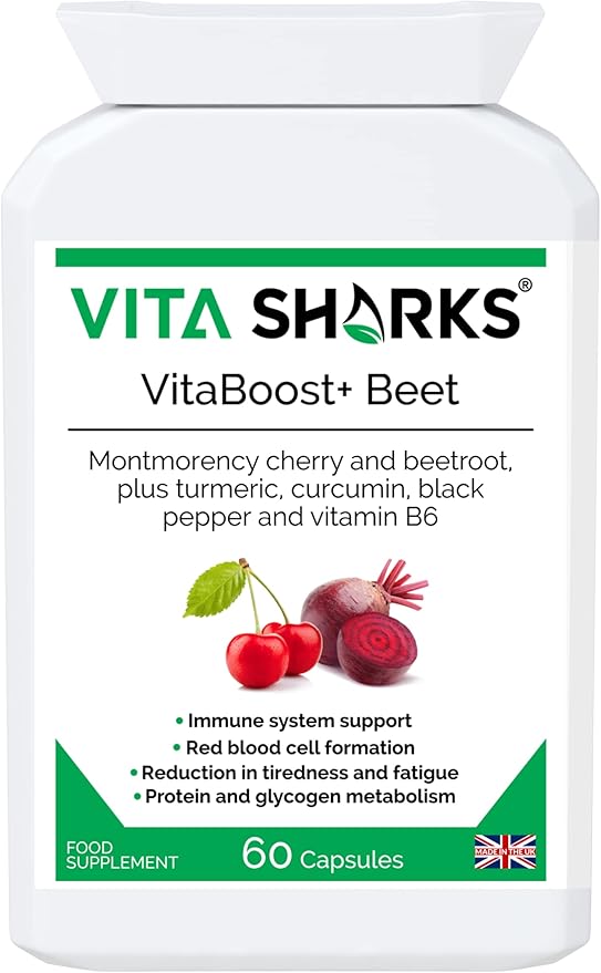 VitaBoost+ Beet Complete: 60 Vegan Capsules | Immune Support Blend with Montmorency Cherry Beetroot Turmeric Curcumin Black Pepper Vitamin B6 &amp More
