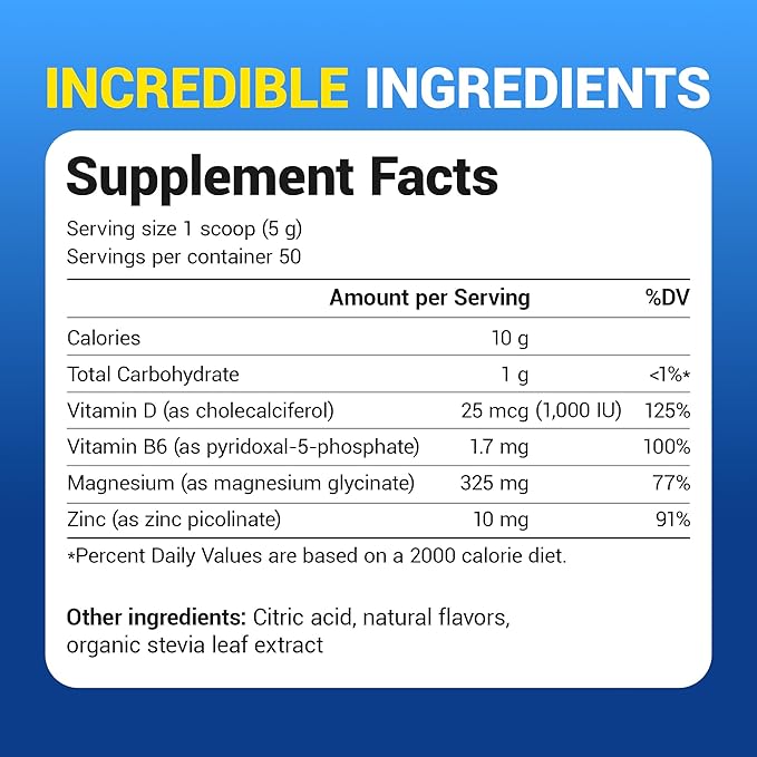 Dr. Berg Magnesium Glycinate Powder for Sleep Relaxation &amp Stress Relief - Now Includes Vitamin D3 &amp Zinc - Delicious Raspberry &amp Lemon Flavor (50 Servings) Magnesium Powder - Magnesium