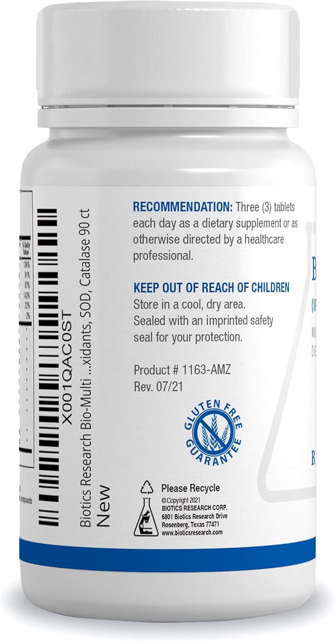 Biotics Research Bio-Multi Plus Iron &amp Copper Free Multivitamin Chelated Minerals Emulsified Fat Soluble Vitamins Iron Free Copper Free High antioxidants SOD Catalase 90 Tabs