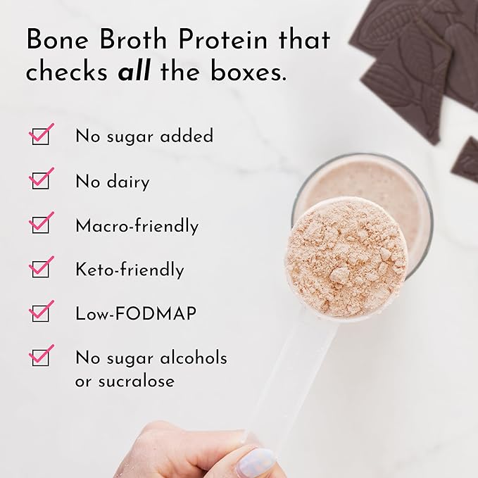 Bone Broth Protein Powder – Mint Chocolate | 15 Servings | 21g Grass-Fed Protein per Serving | Dairy-Free | Collagen for Gut Skin &amp Joint Support | Made with Real Food Ingredients