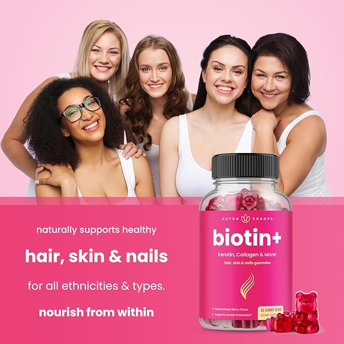 NutraChamps Complete Biotin Bundle for Hair Skin &amp Nails. 2 Pack Biotin &amp Biotin+