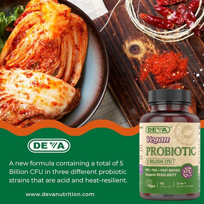 DEVA Vegan Probiotic 5 Billion CFU 2-Pack – Dairy-Free FOS Prebiotics Probiotics &amp Postbiotics Digestive Health Gut Support 90 Vegan Caps Ea